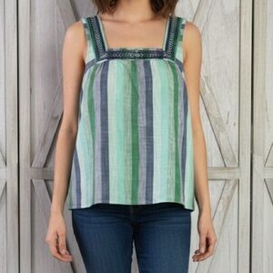 Lucky Brand Striped Embroidered Cotton Tank Top - Size M